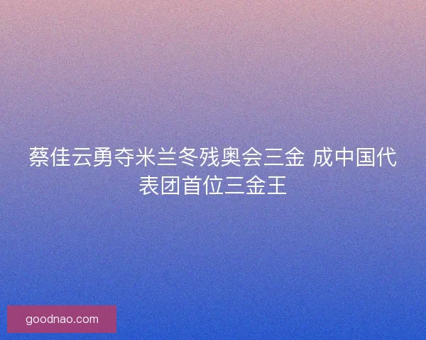 蔡佳云勇夺米兰冬残奥会三金 成中国代表团首位三金王